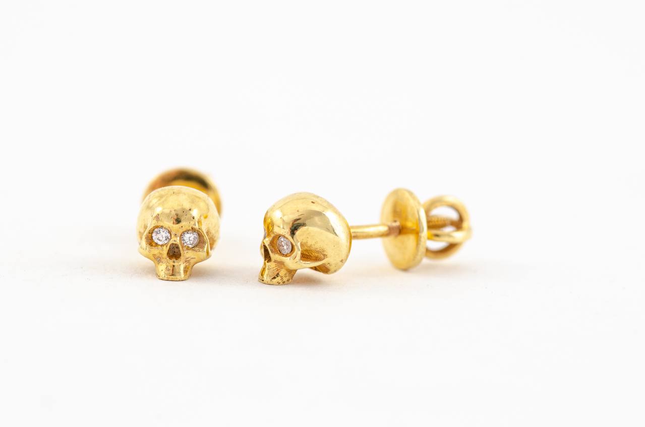 CONTROLLED SUBSTANCE GOLD SKULL EARRINGS