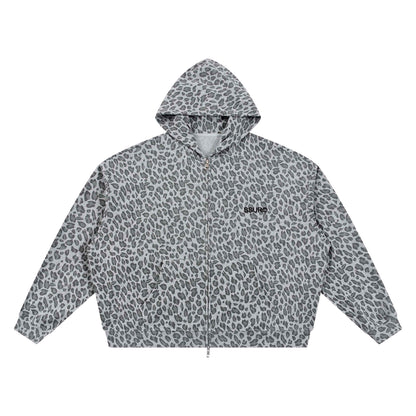 TOP OF THE FOOD CHAIN Leopard Print Waffle Full Zip Hoodie