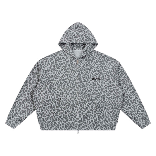 TOP OF THE FOOD CHAIN Leopard Print Waffle Full Zip Hoodie