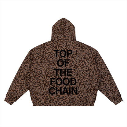 TOP OF THE FOOD CHAIN Leopard Print Waffle Full Zip Hoodie