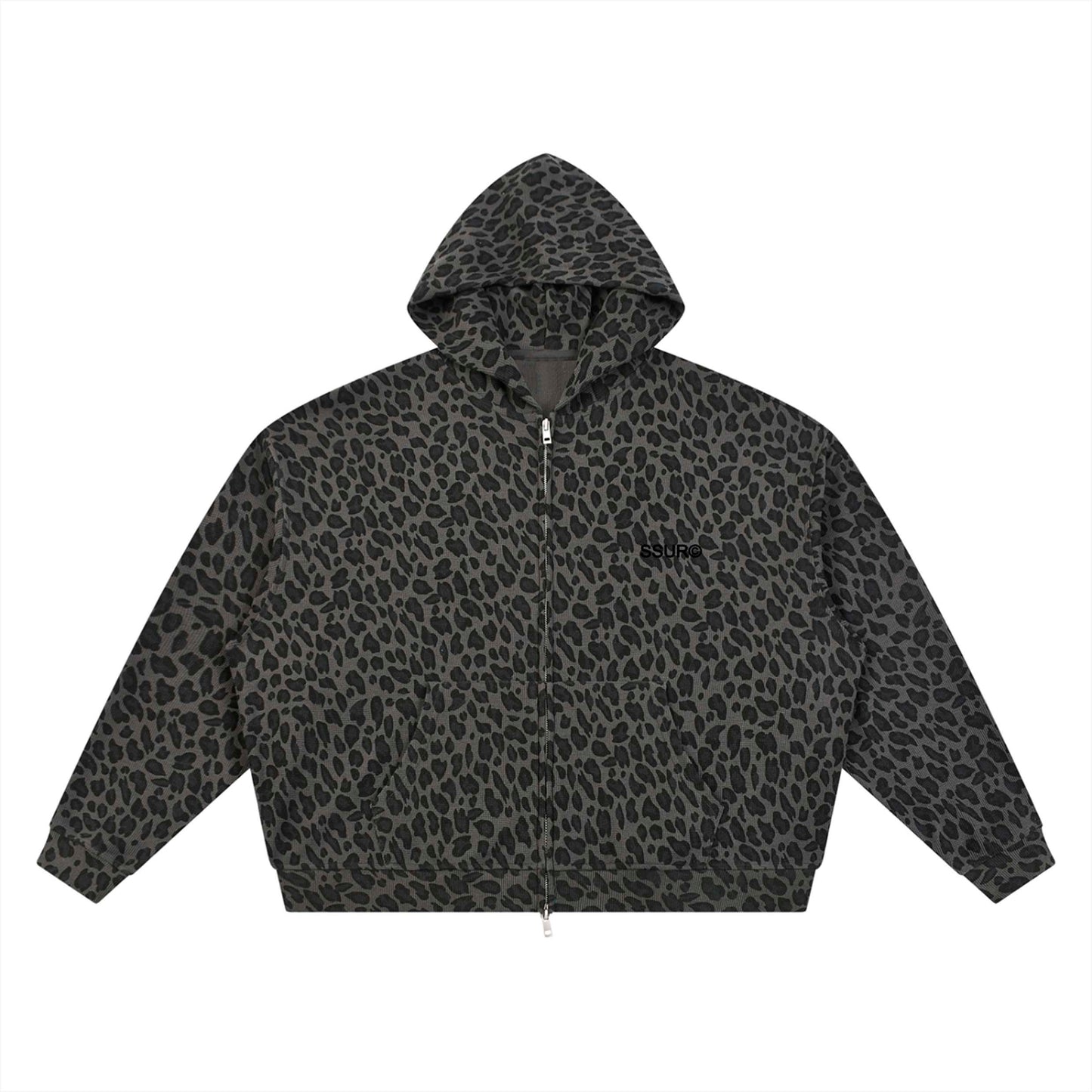 TOP OF THE FOOD CHAIN Leopard Print Waffle Full Zip Hoodie