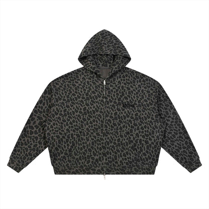 TOP OF THE FOOD CHAIN Leopard Print Waffle Full Zip Hoodie