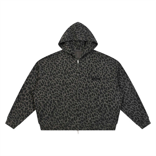 TOP OF THE FOOD CHAIN Leopard Print Waffle Full Zip Hoodie